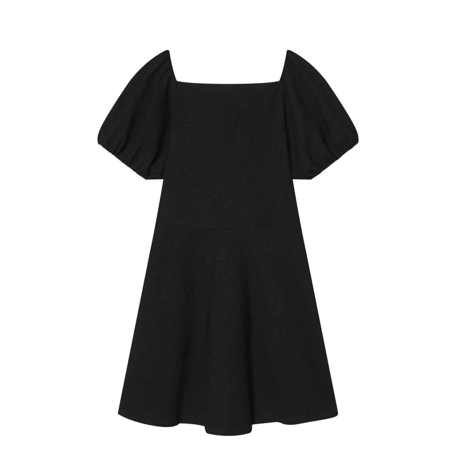 Women's contrasting straight neck bubble sleeve mini dress