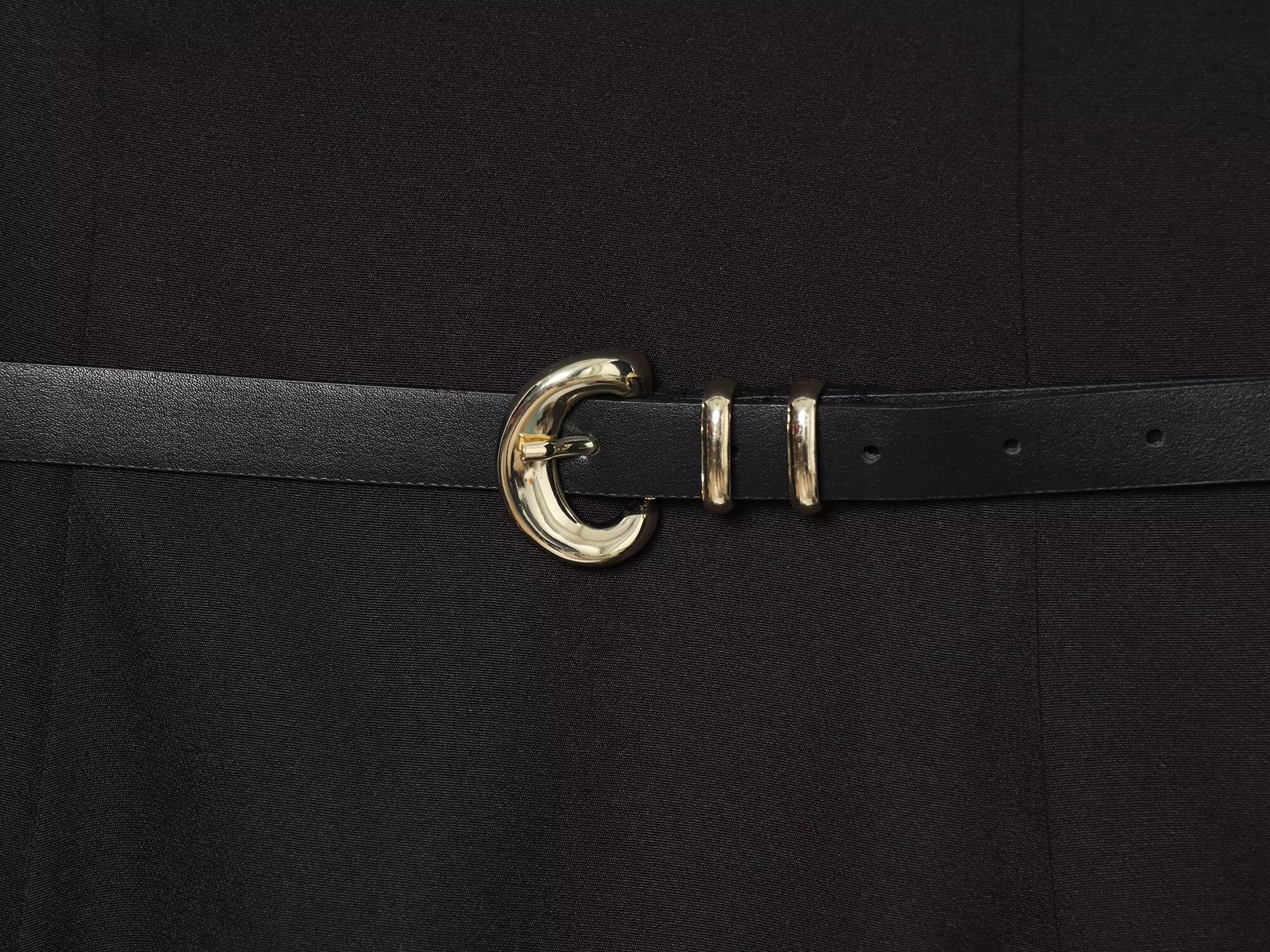 Women's With Belt Black Mini Dress