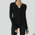 Women's new sports and leisure tops women's quick-drying sunscreen hooded fitness coat slim and comfortable long-sleeved yoga clothes.