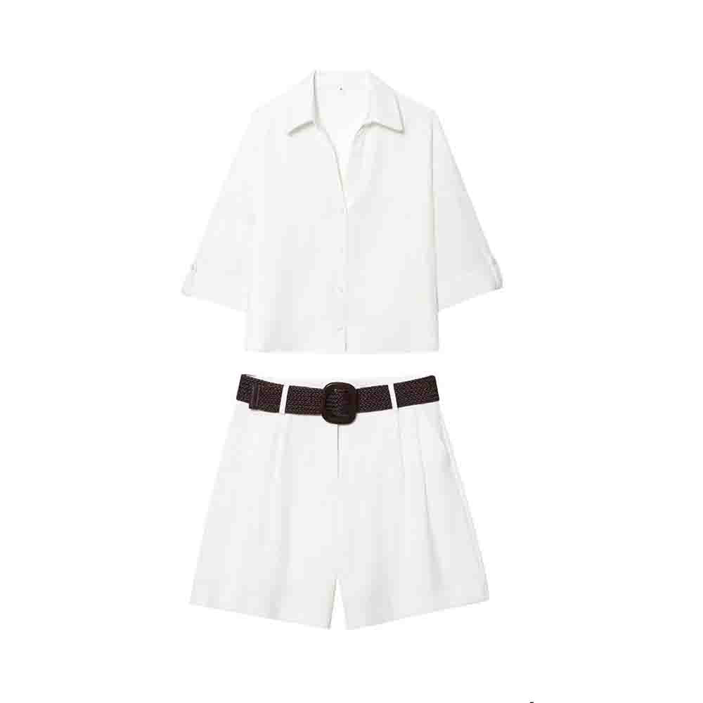 Women's new fashion loose single breasted short sleeved shirt+Shorts Women's suit