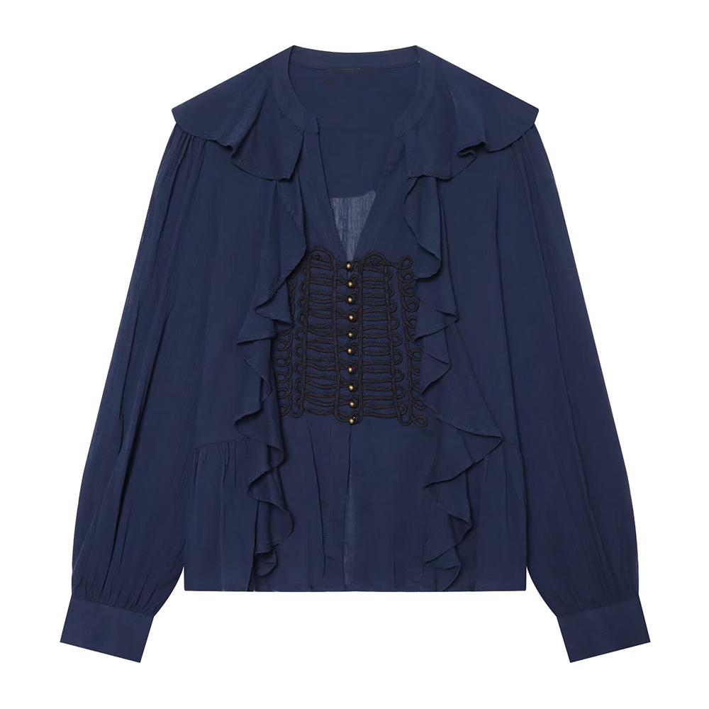 Women's layered decorative rope knot buttoned shirt