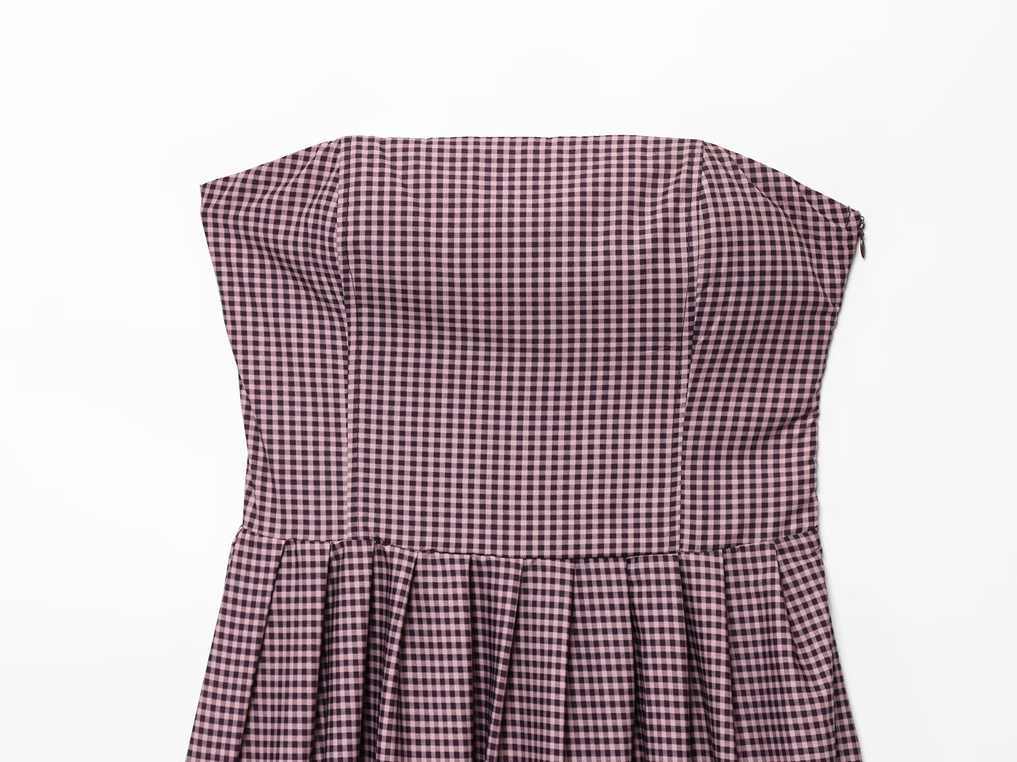 Women's new fashion pleated decorative plaid strapless MIDI dress