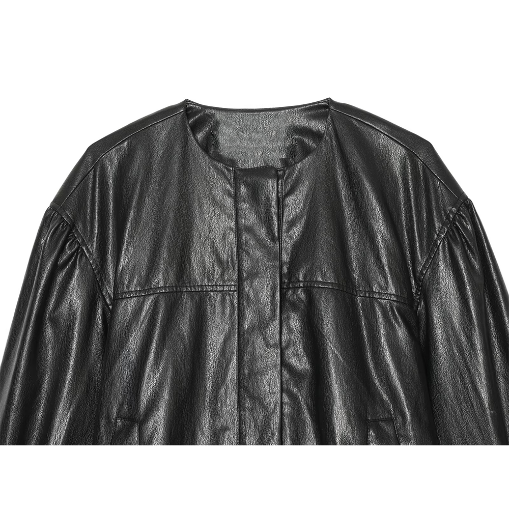 Women's balloon shaped Faux Leather jacket Coat