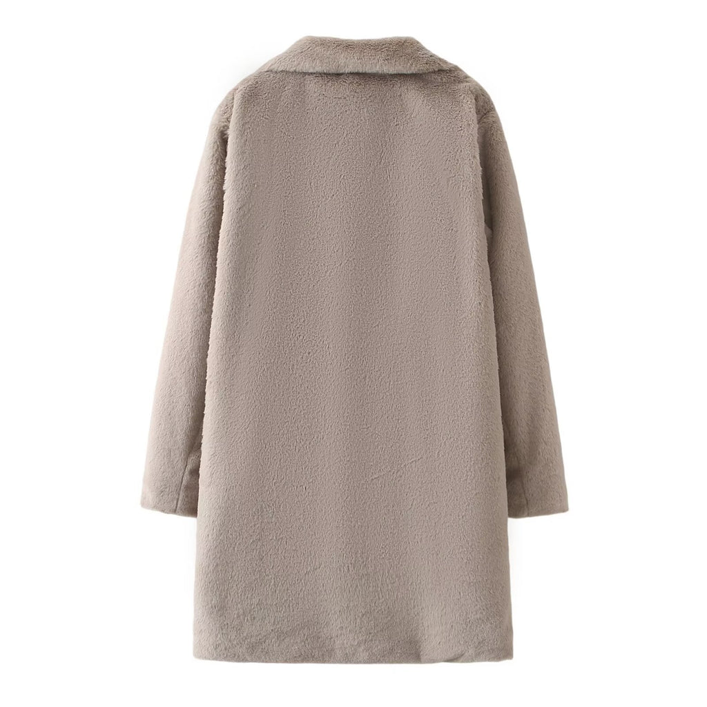 Women's loose thick warm faux fur effect lapel Coat