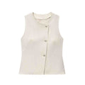 Women's new fashion sleeveless linen blend vest style top+Pants suit