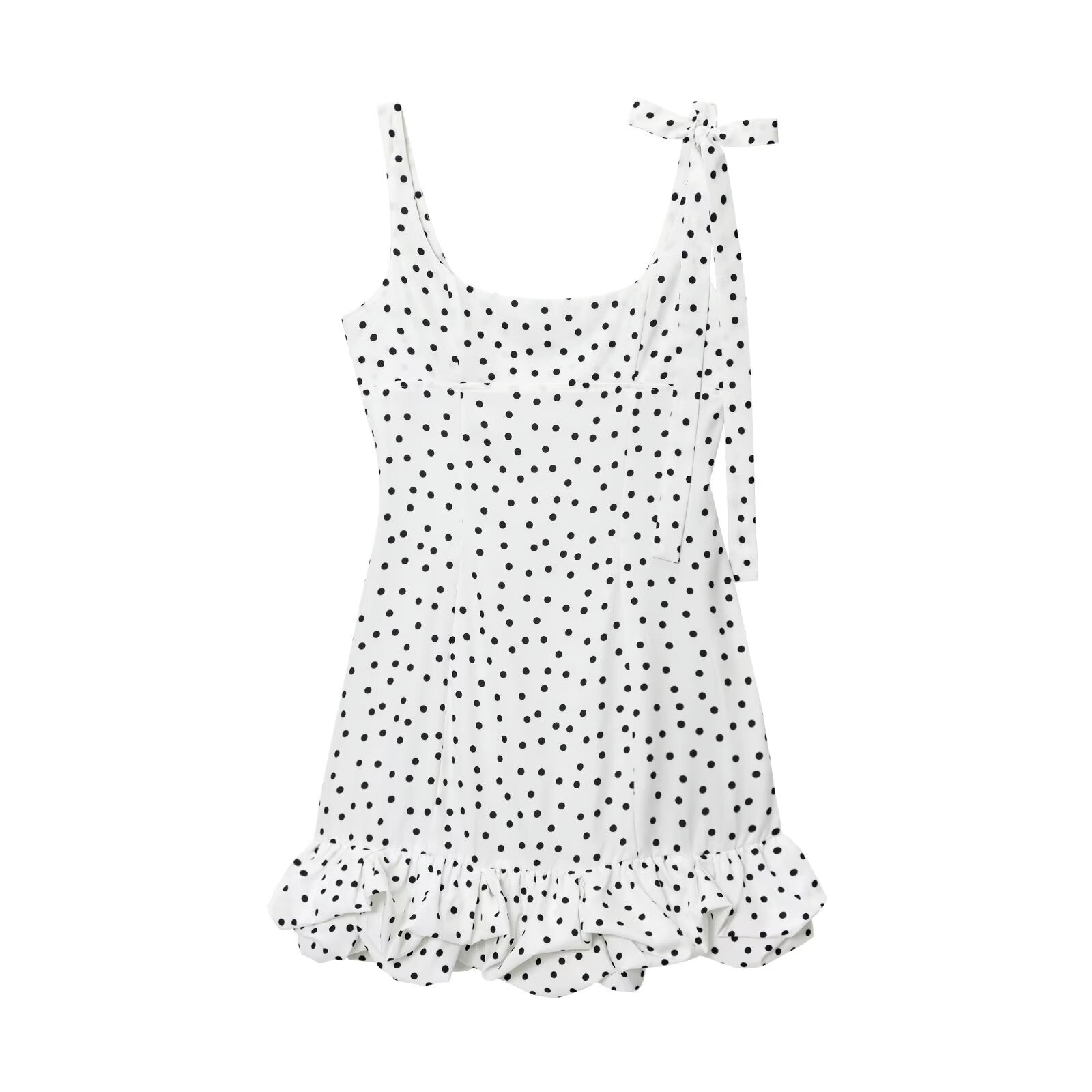 Women's summer fashion ruffle edge decoration polka dot Lace up mini dress