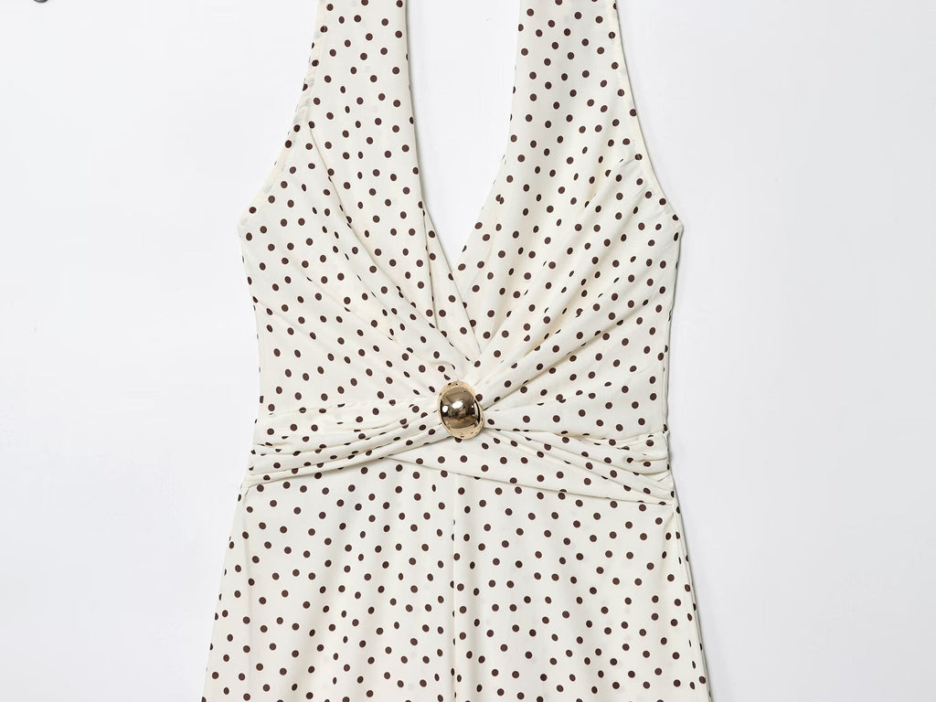 Women's 2025 Fashion Wave Point Hanging Neck Collar jumpsuit