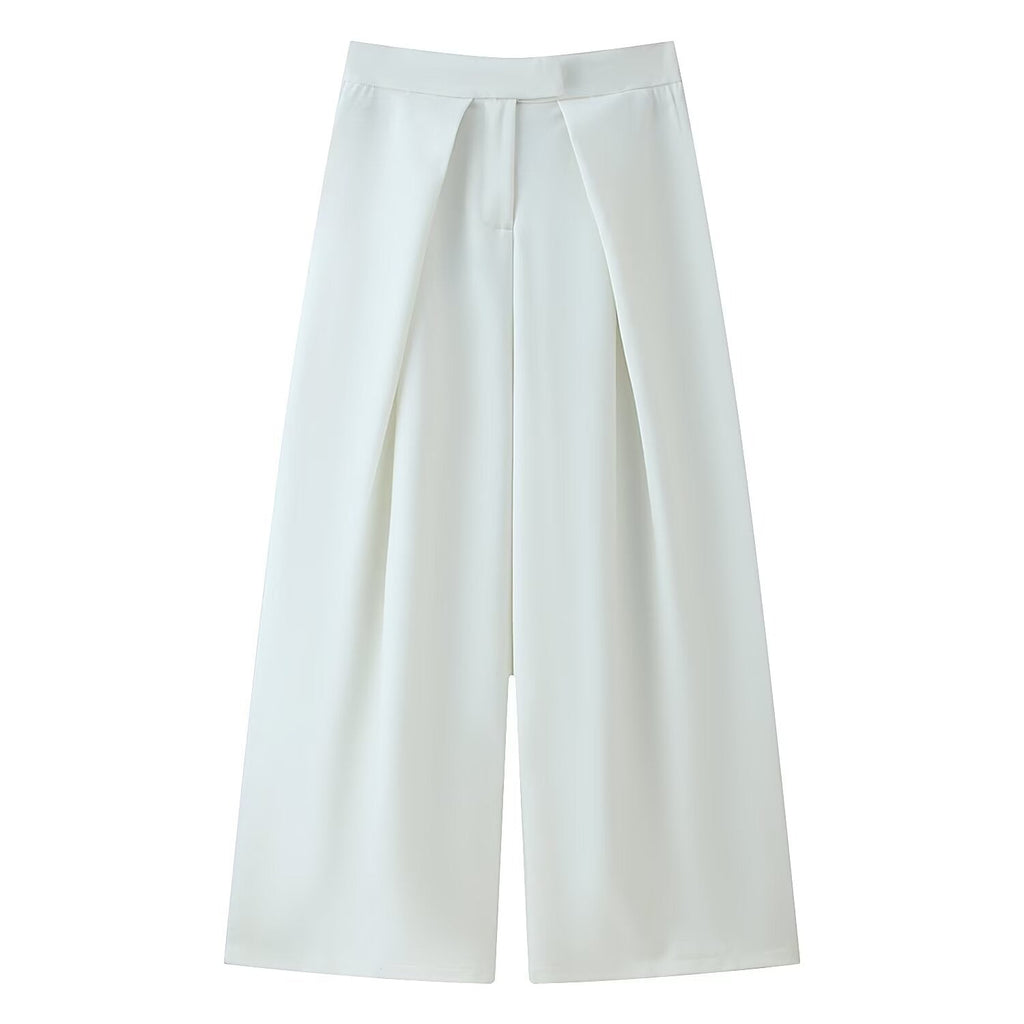 Women's new casual loose zipper pleated trousers