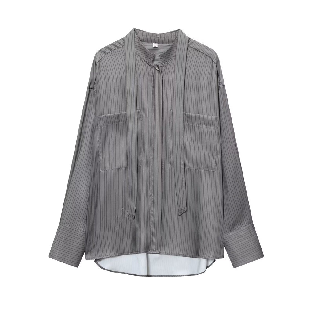 Women's new bow decoration casual striped shirt
