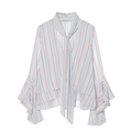 Women's striped ruffle edge ribbon top