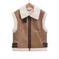 Women's loose Fur Faux Leather vest Coat