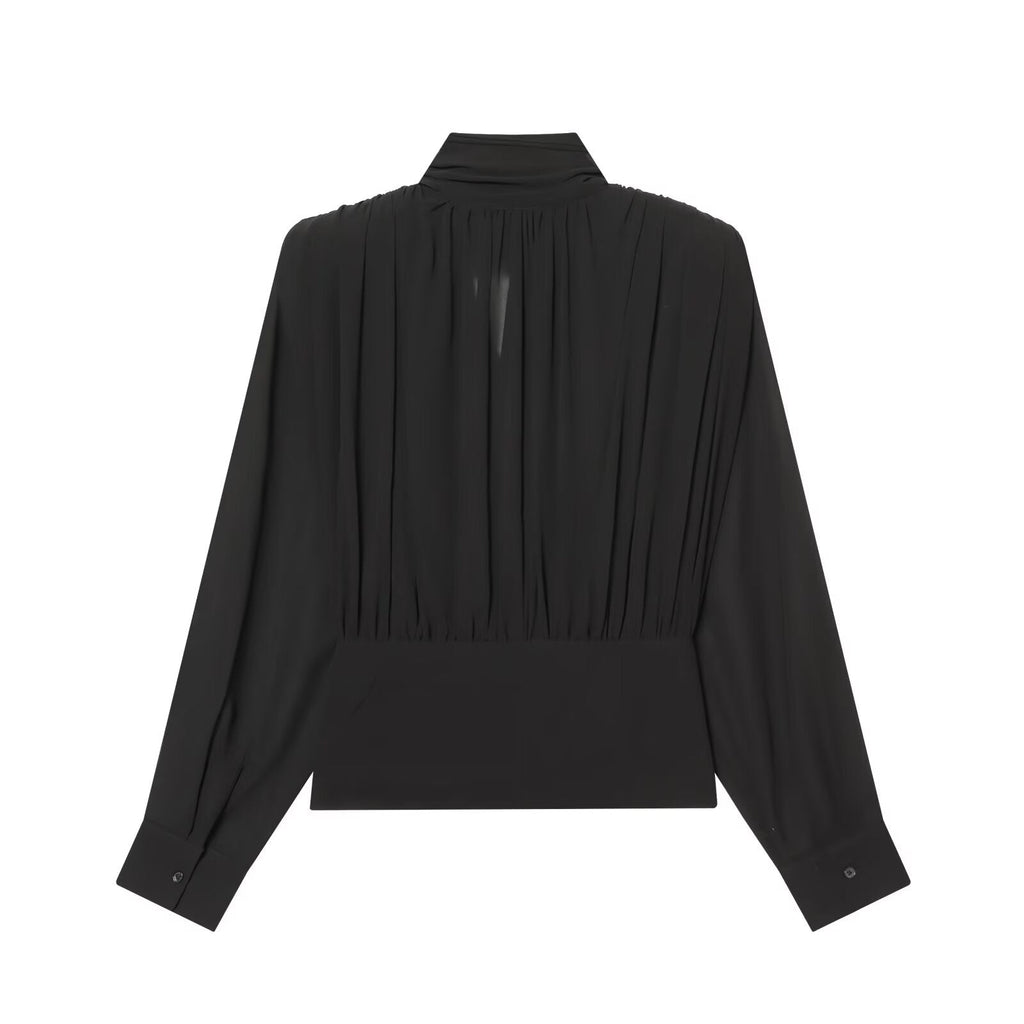 Women's tie decoration pleated chiffon top