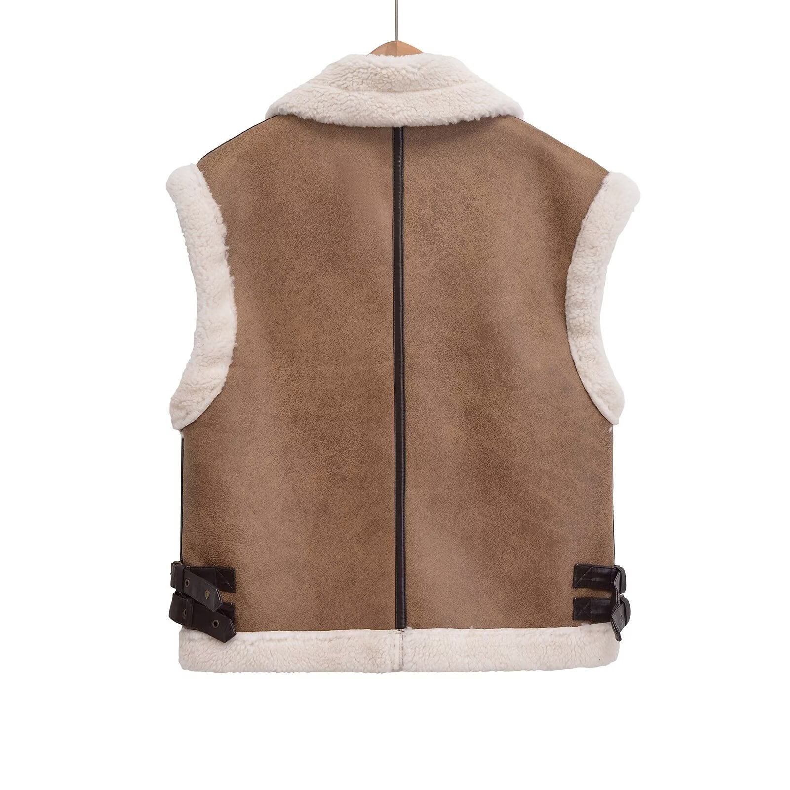 Women's loose Fur Faux Leather vest Coat