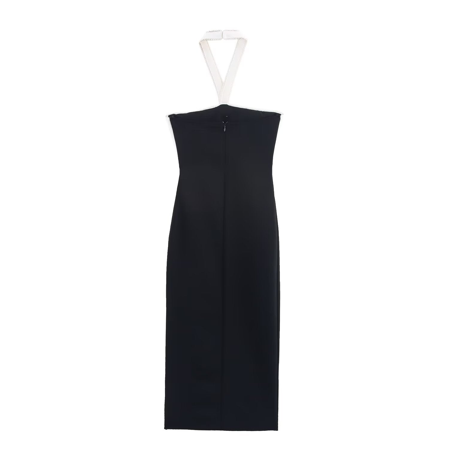 Women's 2025 Fashion Bow Decoration Elastic Hanging Neck Midi Dress
