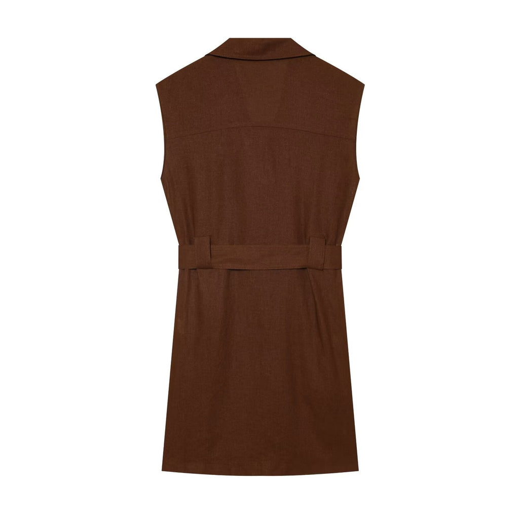 Women's With Belt sleeveless linen blend dress