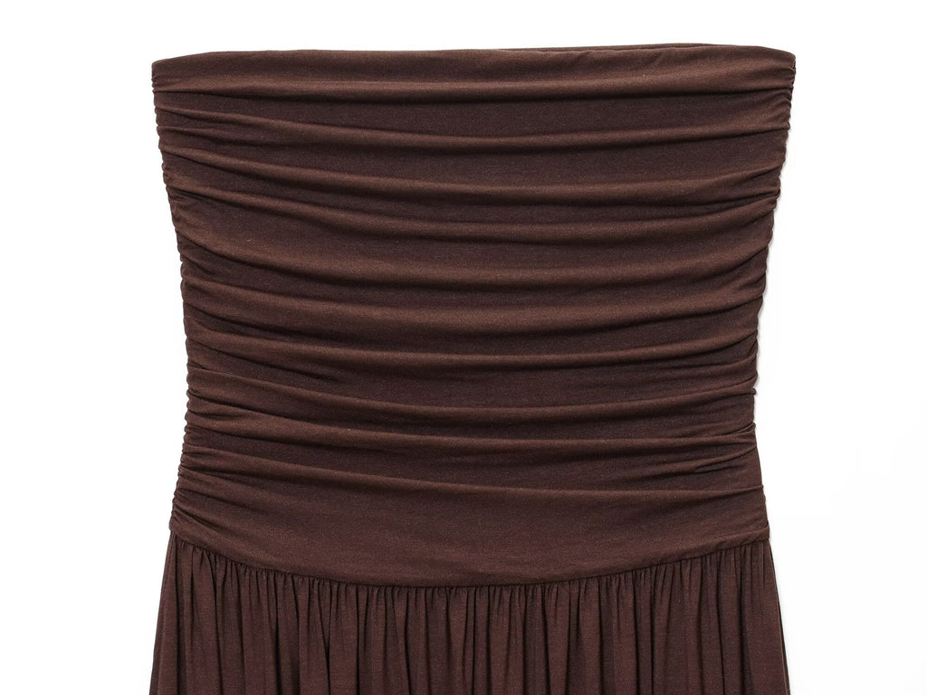 Summer women's fashion vacation style strapless pleated MIDI dress