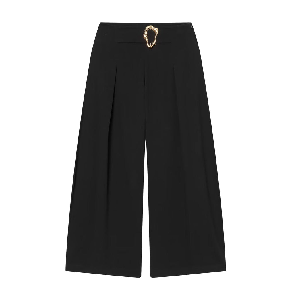 Women's buckle decoration casual bucket pants