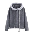 Women's plush hooded woven rope tassel knitted cardigan