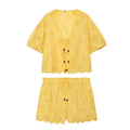 suit Women's 2 pieces hollowed out embroidered lace up top+Shorts