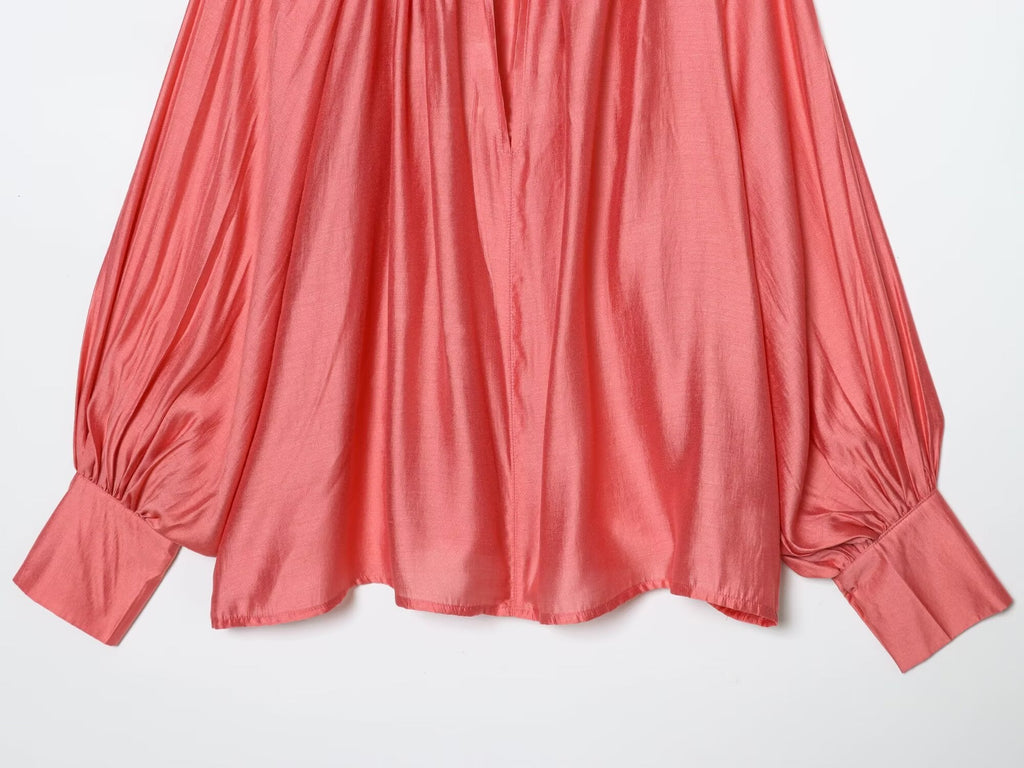 Women's pleated decorative lantern sleeve shirt