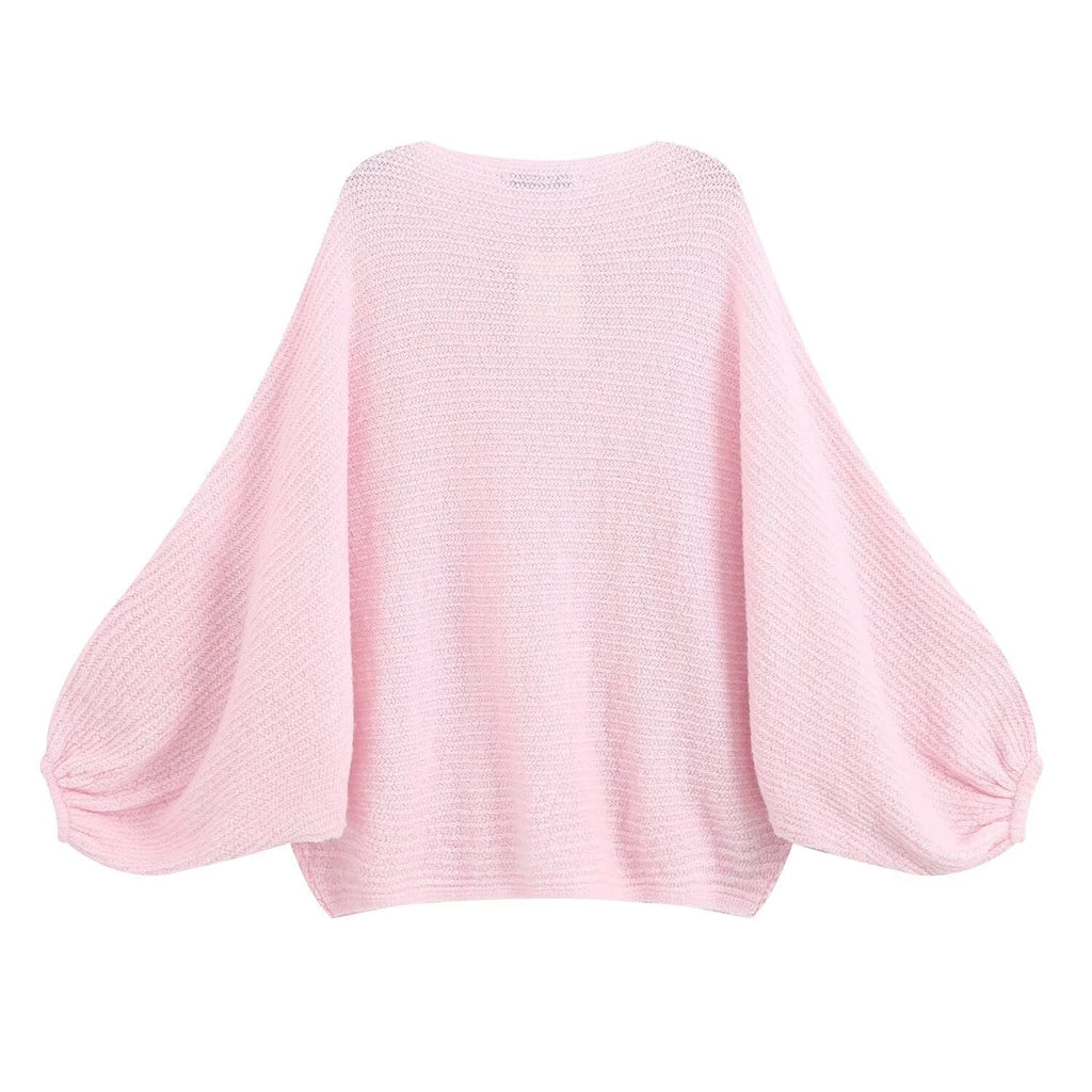 Women's pleated cuffs soft texture knitted sweater