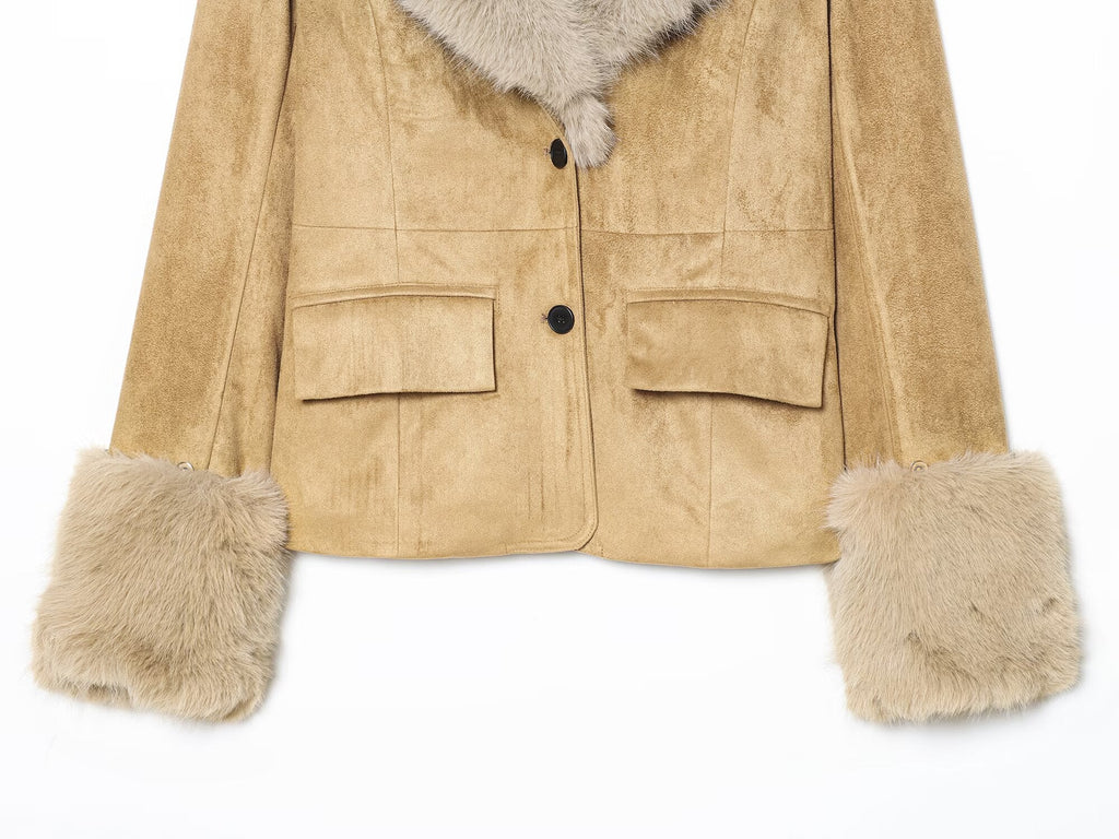 Women's suede faux fur effect slim Blazer Coat