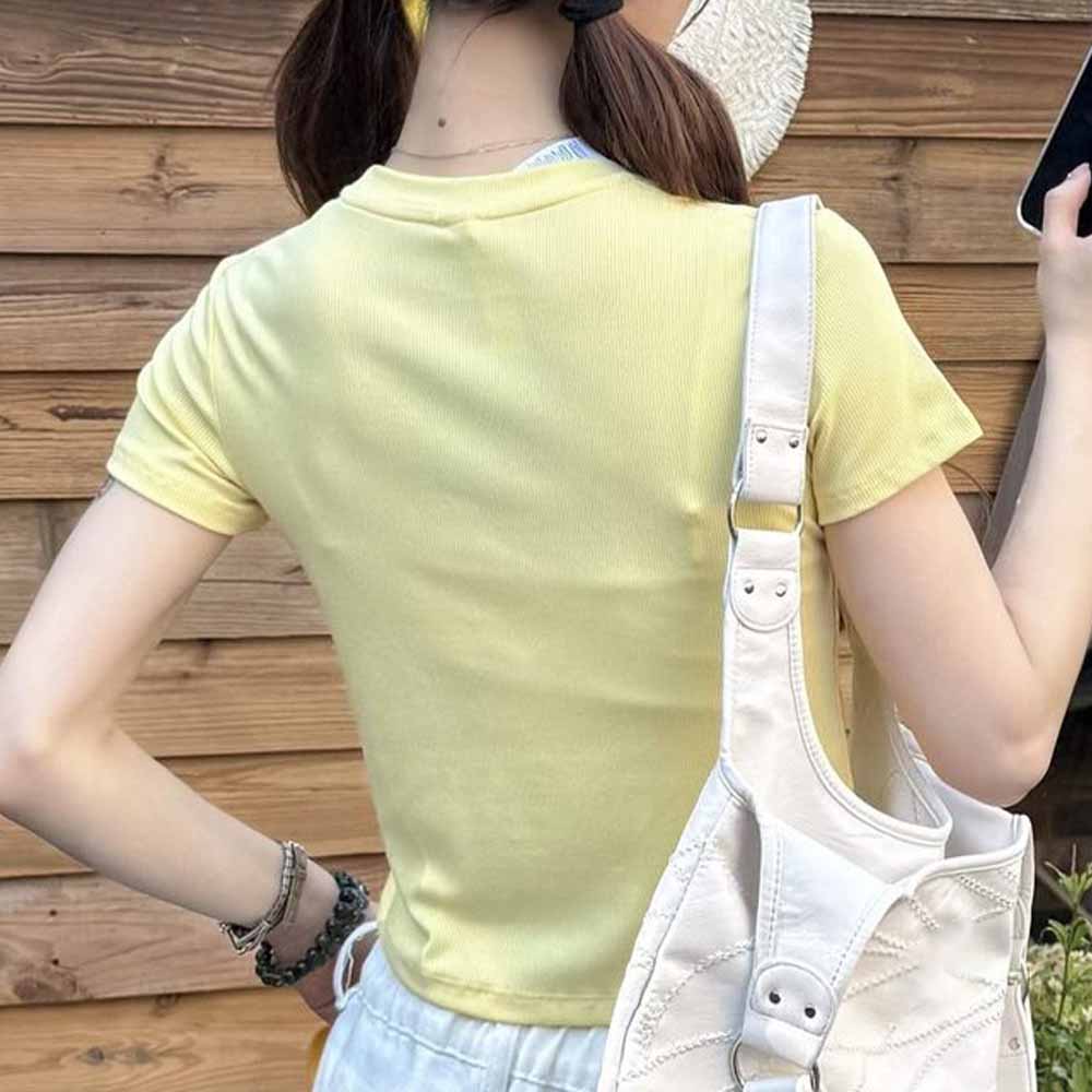 Women's New Threaded Round Neck Yoga Pilates Slim T-shirt