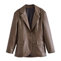 Women's new fashion casual patchwork imitation leather suit jacket