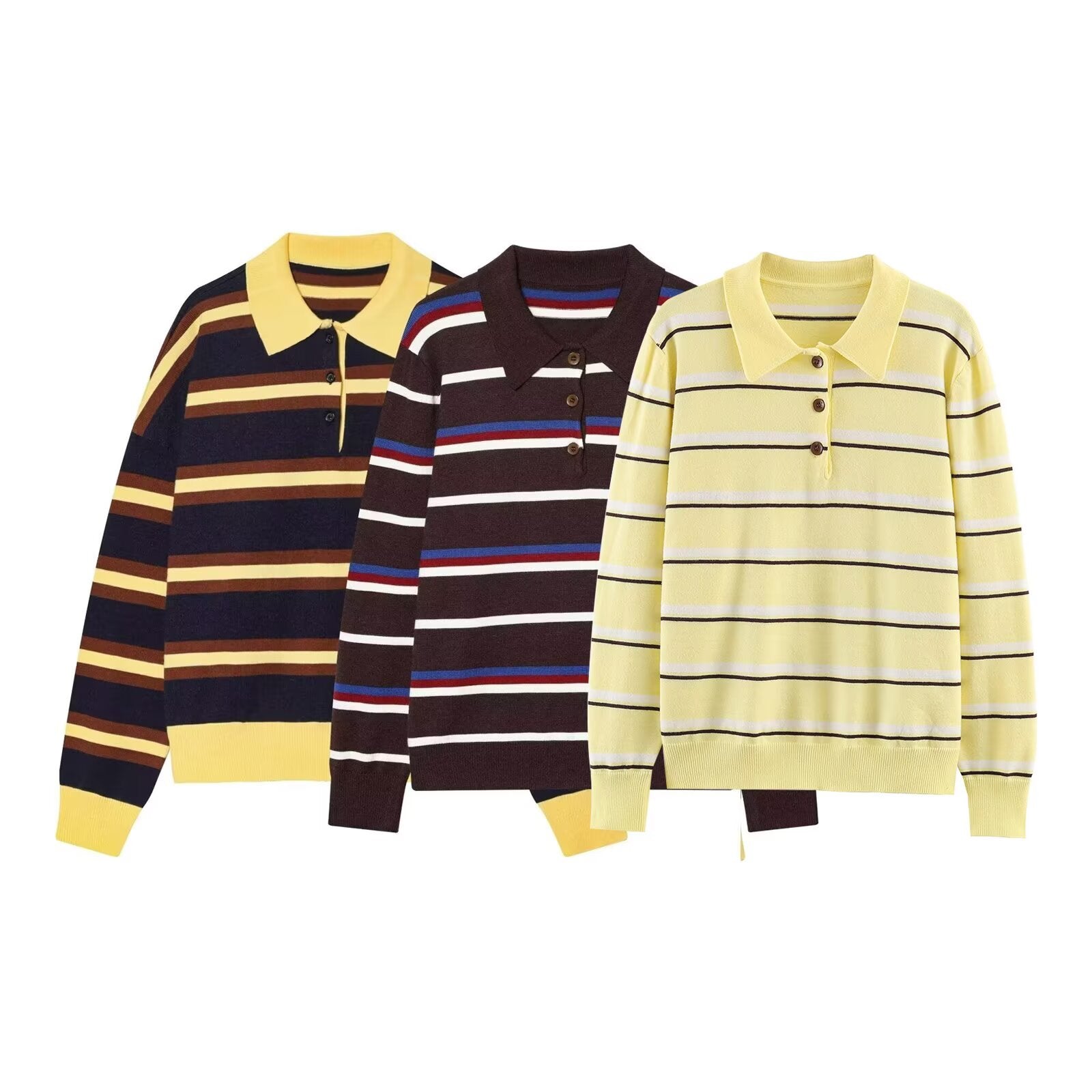 Women's casual striped knitted polo shirt