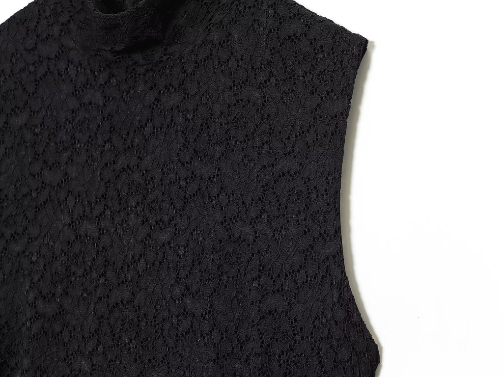 Women's new fluffy hem sleeveless patchwork lace mini dress