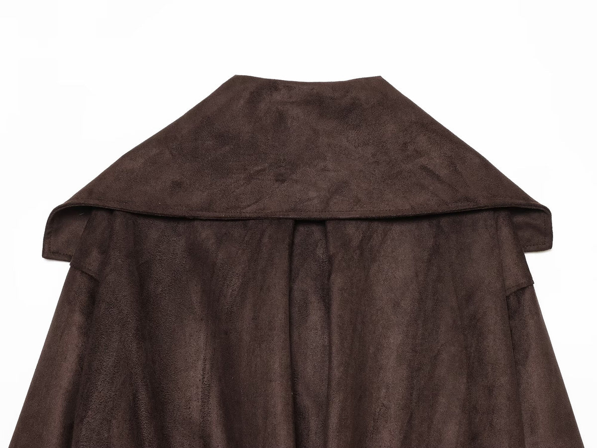 Women's suede textured large collar pilot jacket Coat