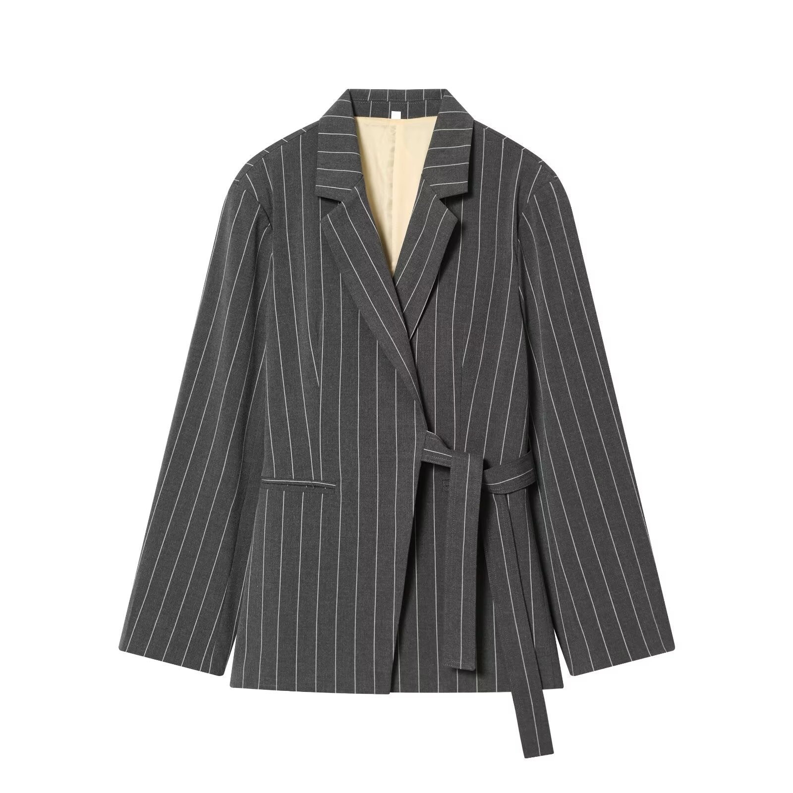 suit Women's 2 pieces wrap style lace up striped Blazer Coat +Pants