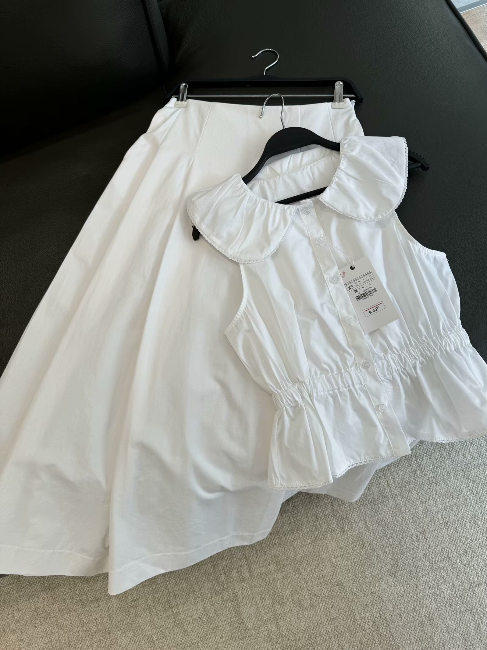 Suit women's 2-piece 2025 fashion small round neck poplin top retro long sleeve back slit female+long skirt female suit