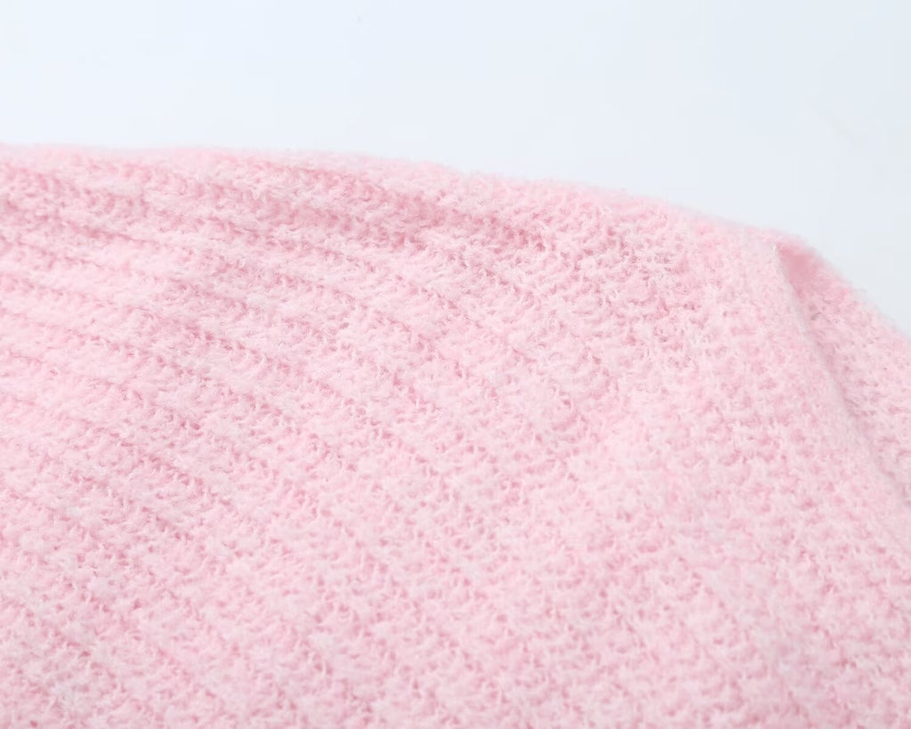 Women's pleated cuffs soft texture knitted sweater