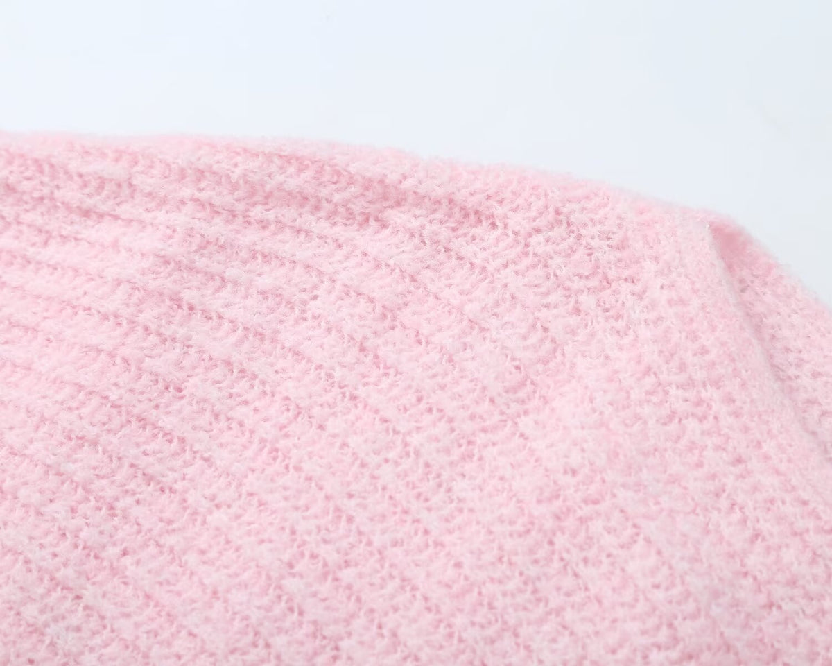 Women's pleated cuffs soft texture knitted sweater