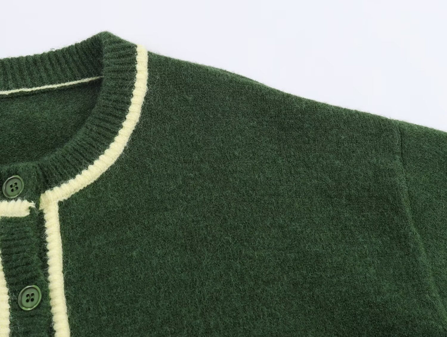 Women's contrasting color trimmed O Neck knitted Coat