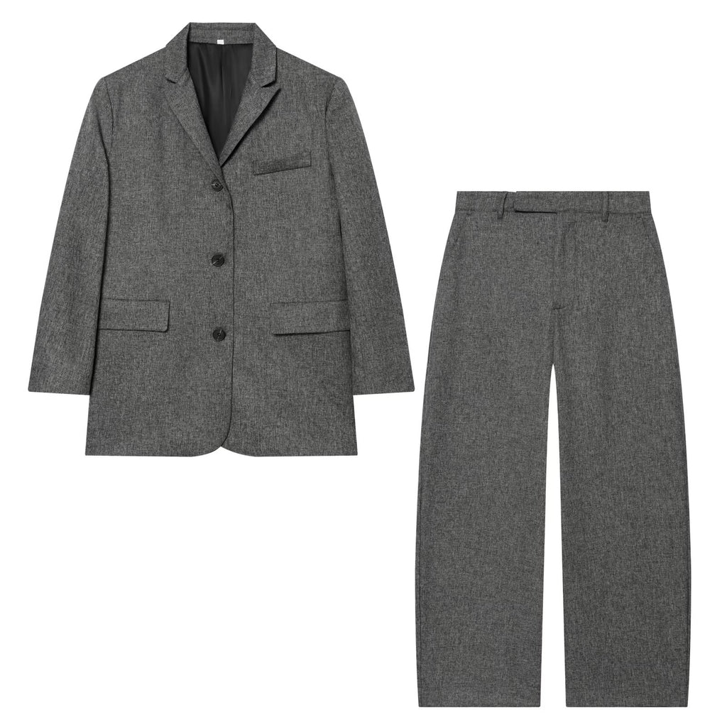 suit Women's 2 pieces loose linen blended straight Blazer Coat+Pants