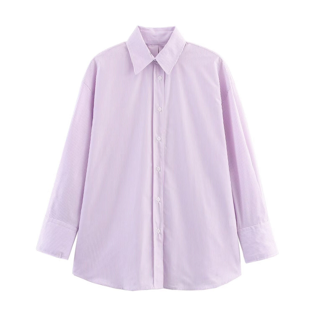 Women's new fashion back bow decoration poplin striped shirt