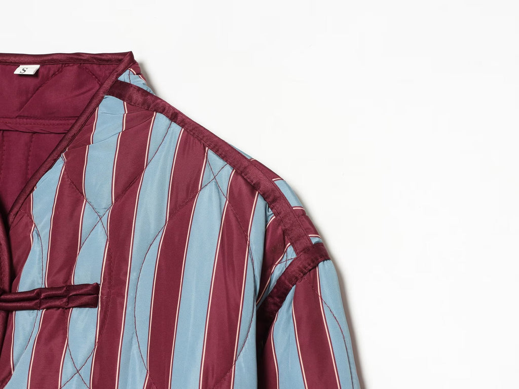 Women's striped rope buttoned cotton jacket Coat