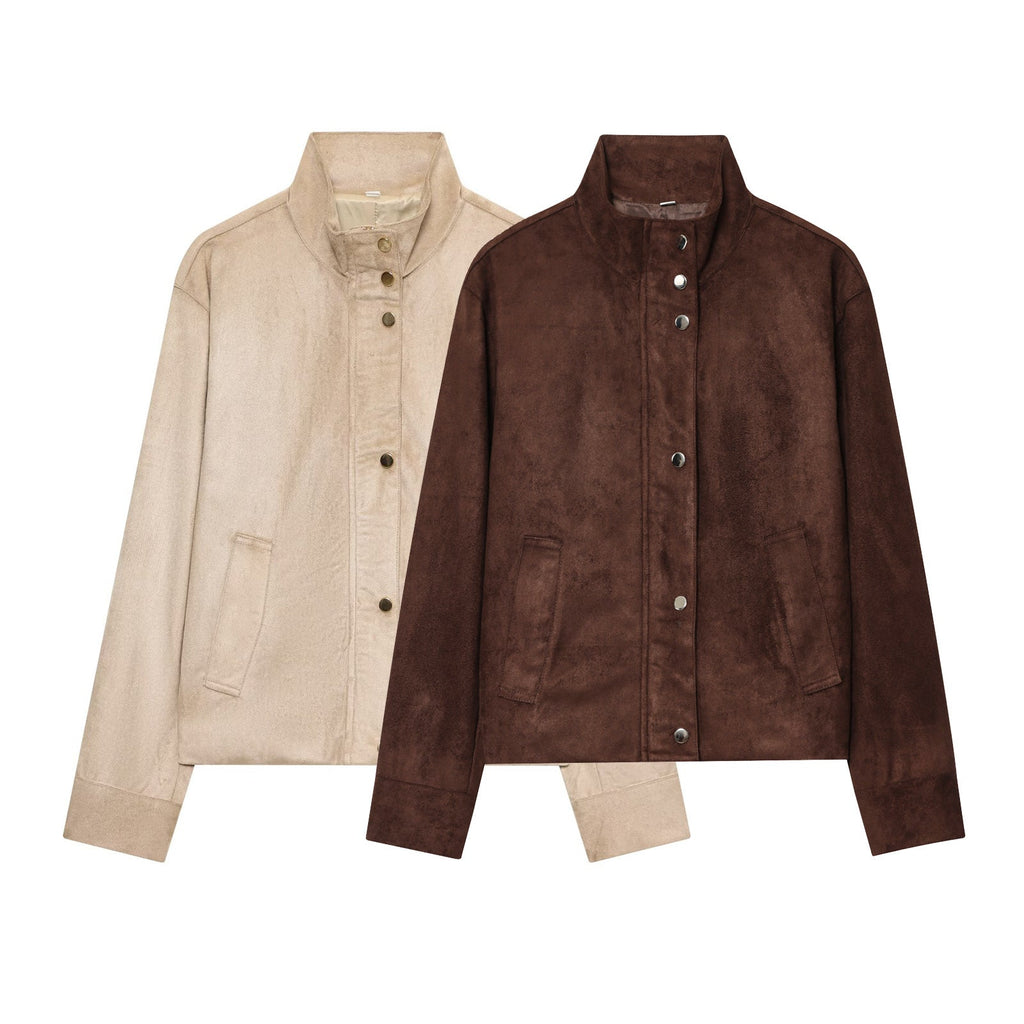 Women's new fashion anti suede effect stand collar jacket Coat