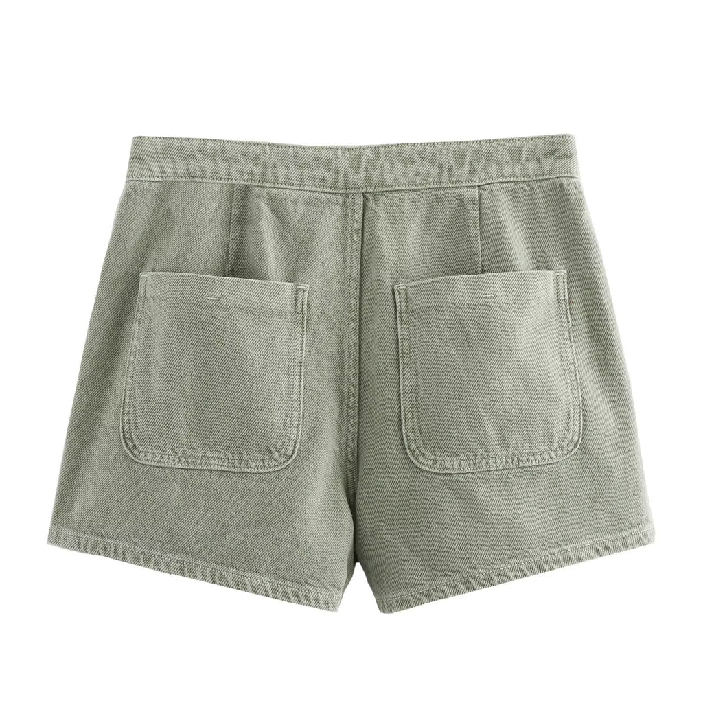 Ladies' new fashion asymmetrical design slim single breasted denim shorts Skirts
