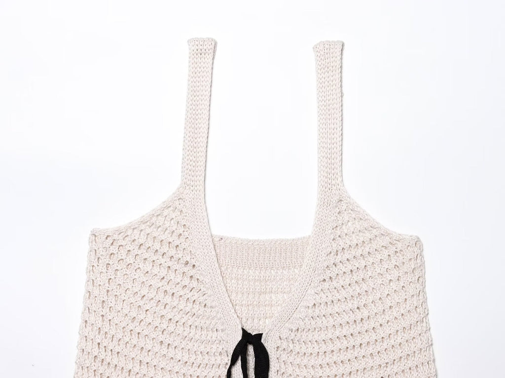 Women's new fashion bow Lace up decoration Slim crochet suspender top