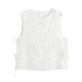 Women's bow decoration hollow embroidery top