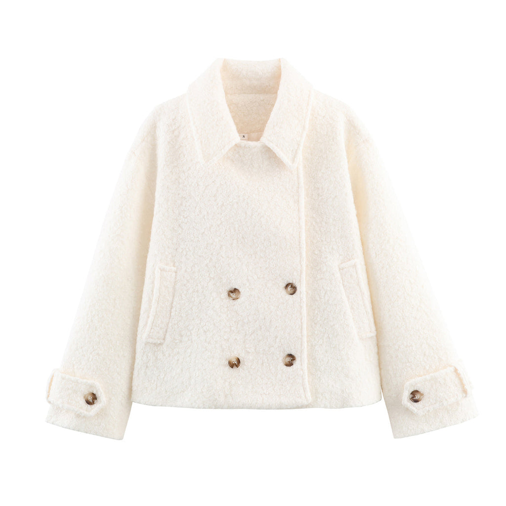 Women's loose double breasted looped fleece Coat