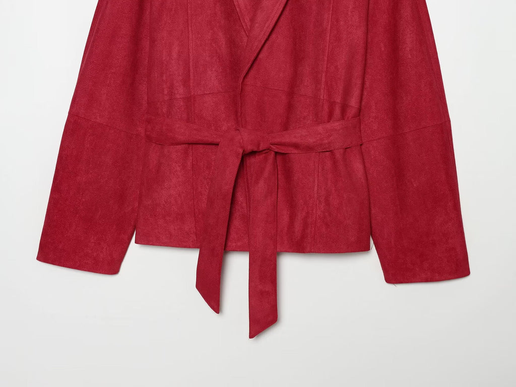 Women's with belt casual lapel jacket Coat