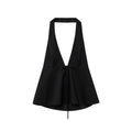 Women's new fashion bow decoration striped hanging neck collar backless top