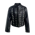 Women's button decoration short Faux Leather jacket Coat