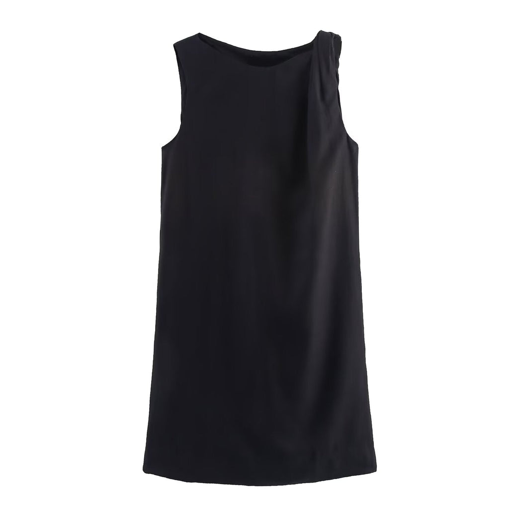 Women's new fashion knot decoration sleeveless linen blend mini dress