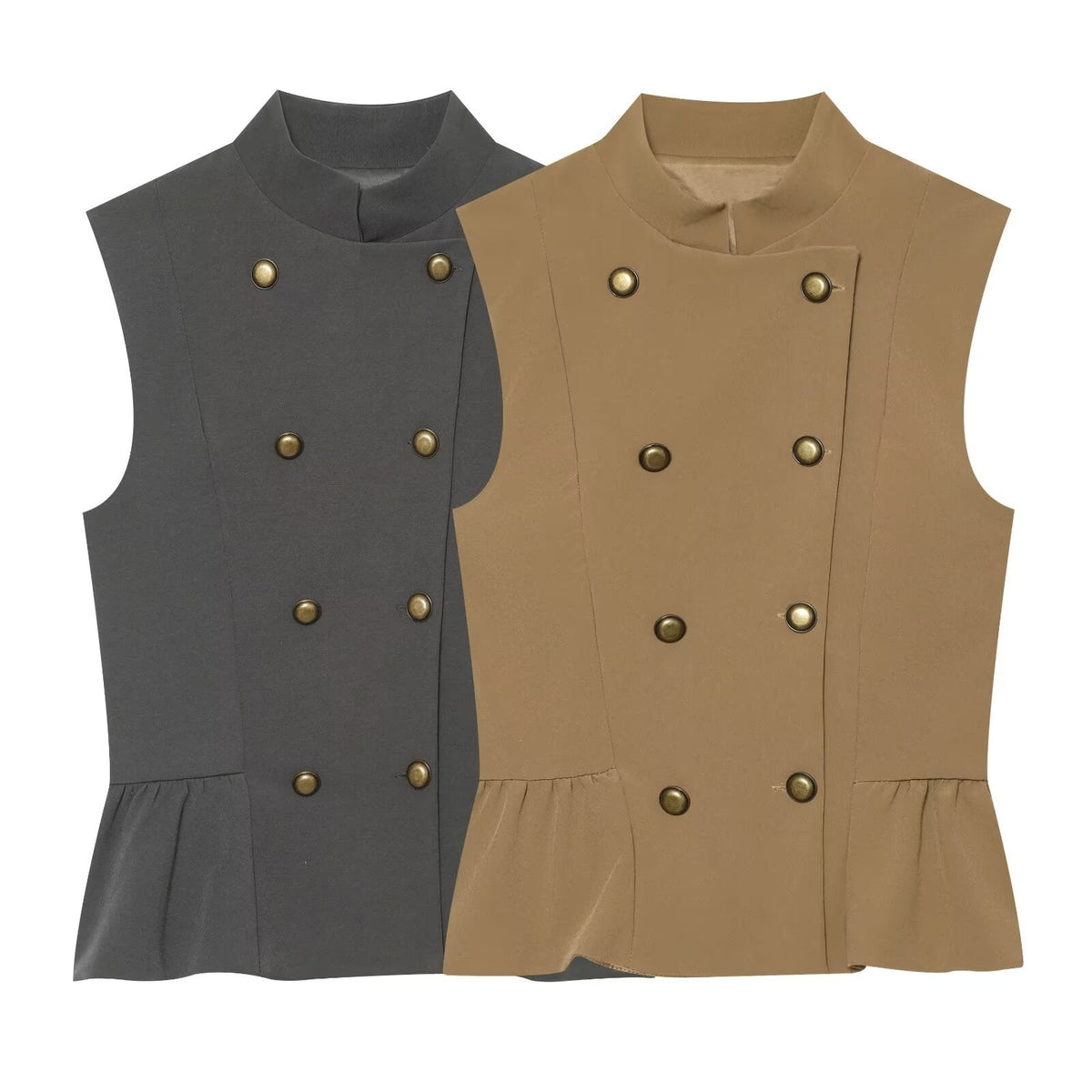 Women's Buckle decoration Ruffled vest style top