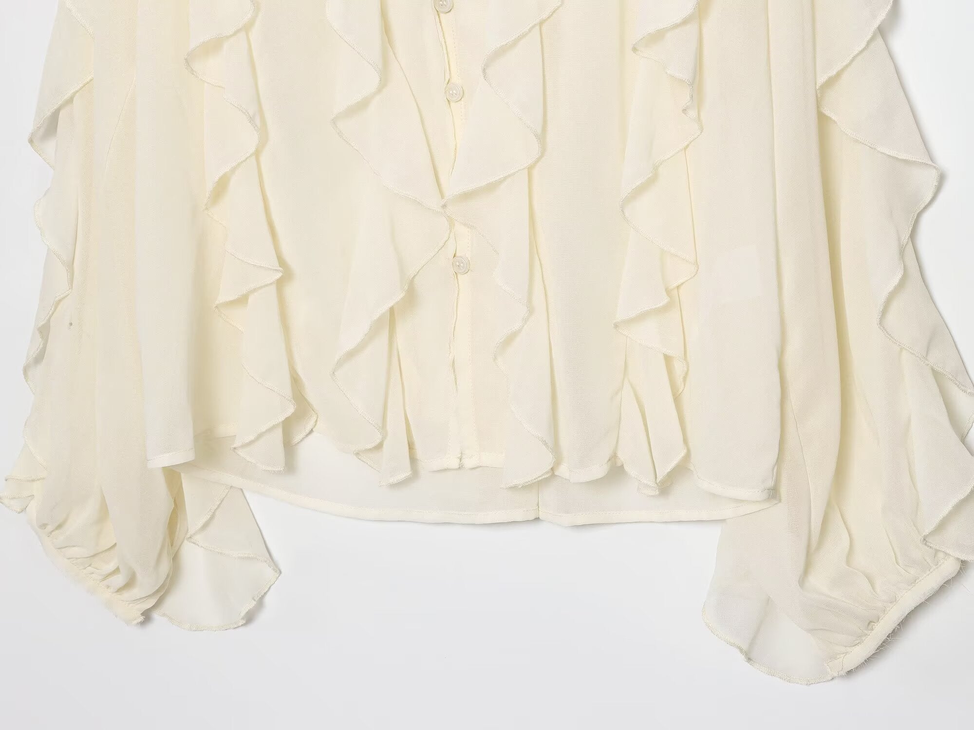 2025 Women's new fashion ruffled V-neck long sleeved shirt
